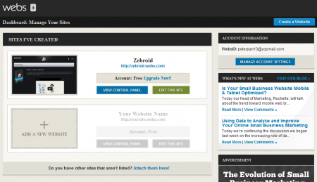 the Old control panel webs.com